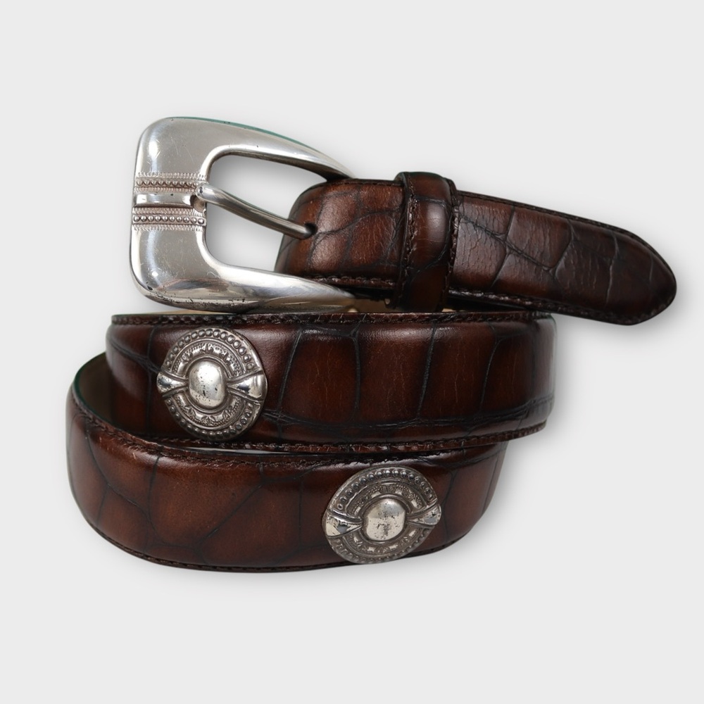 Vintage Women’s Fossil‎ Leather Belt Size Medium Brown Silver Tone 90s Western
